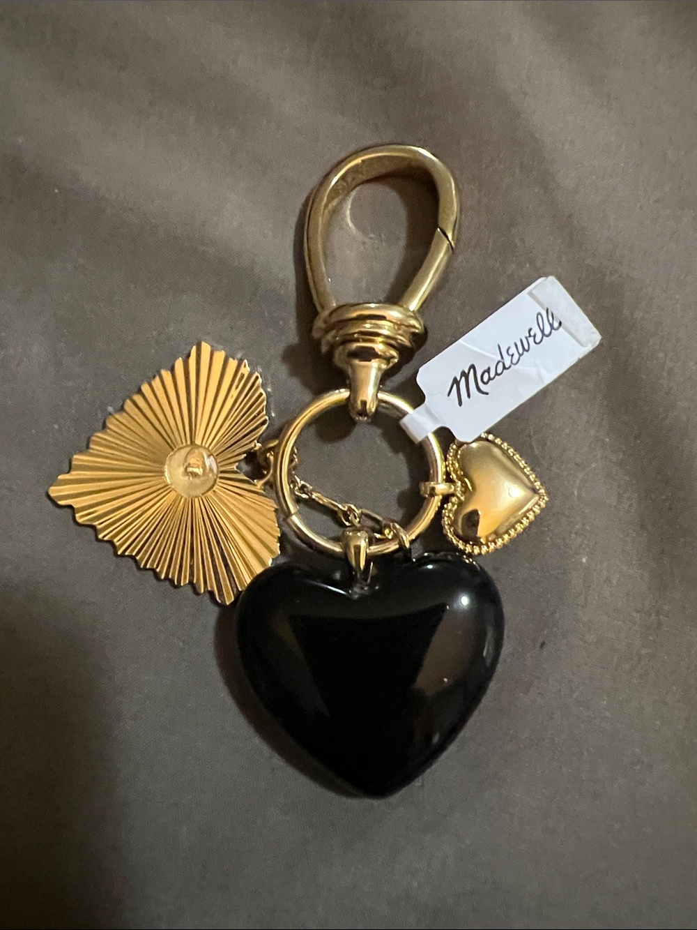 NWT Madewell Black Heart Charm Keychain with Gold Accents MSRP $48
